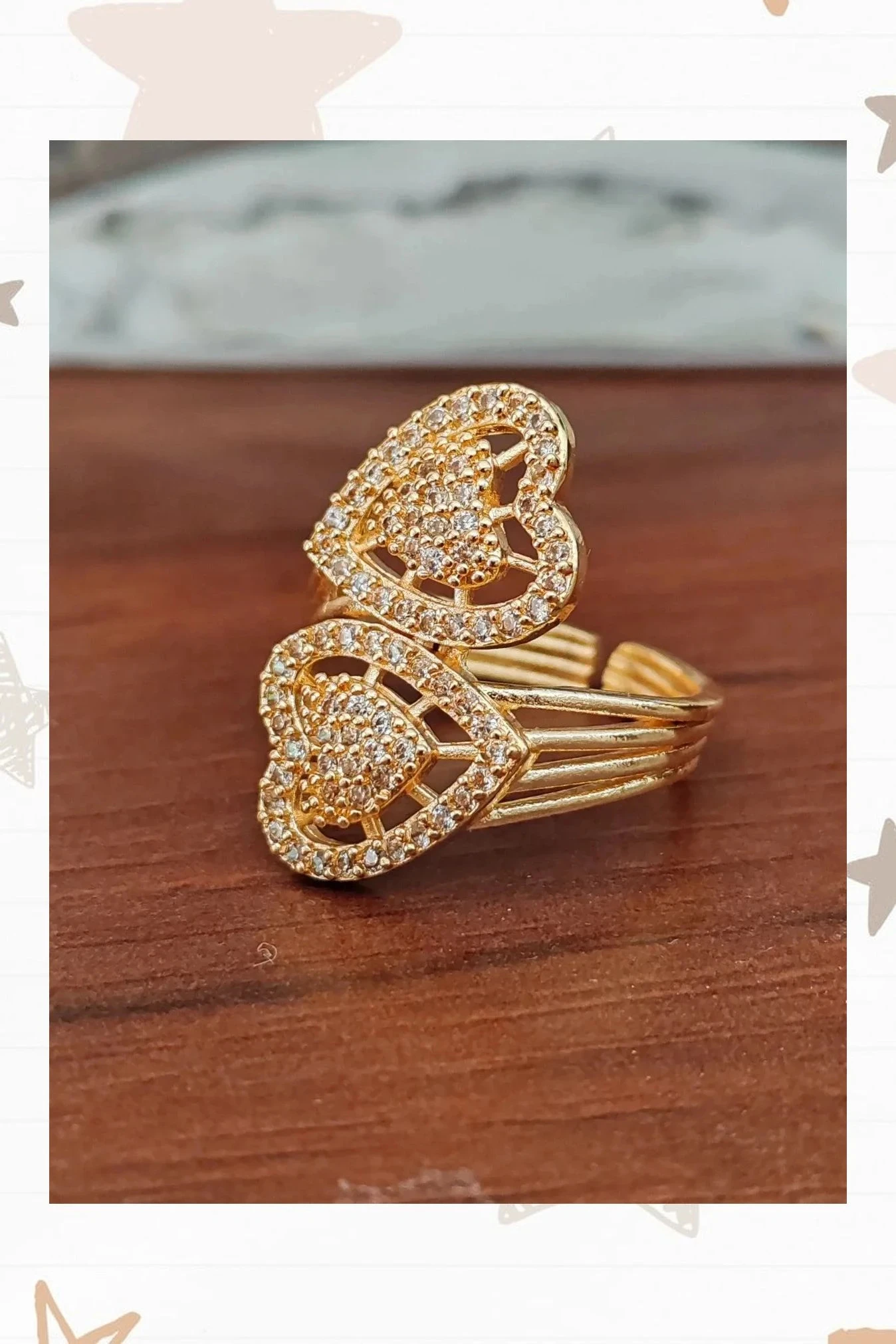 Anillo doble corazón con brillantitos